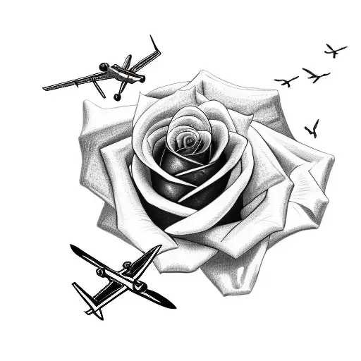 Rose With Hawk And Airplane