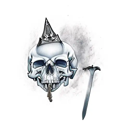 Sword Hanging Over Crowned Skull