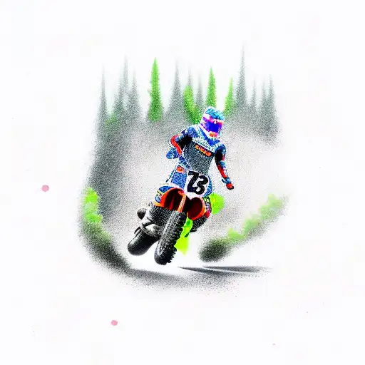 A Speeding Motocross Bike Racing Through A Vibrant Forest