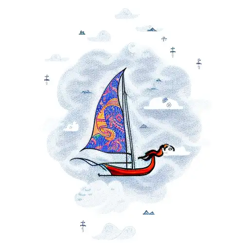 A Majestic Dragon Sailing On A Sailboat In The Sea