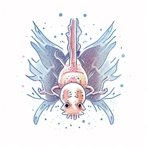 A Winged Axolotl In Space Standing On A Human Skull