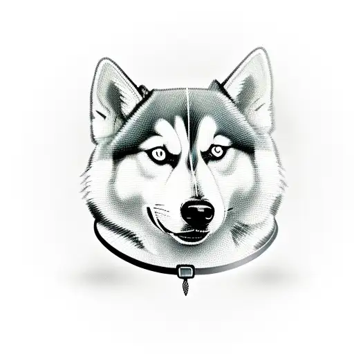 An Adorable Cartoon Husky Wearing A Radiation Symbol Collar