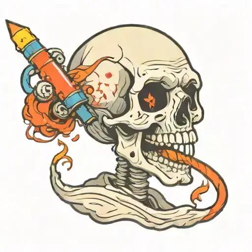A Skull With A Firecracker In Its Mouth