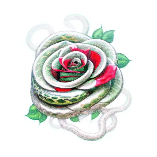 Green Snake Wrapped Around A Few Red Roses