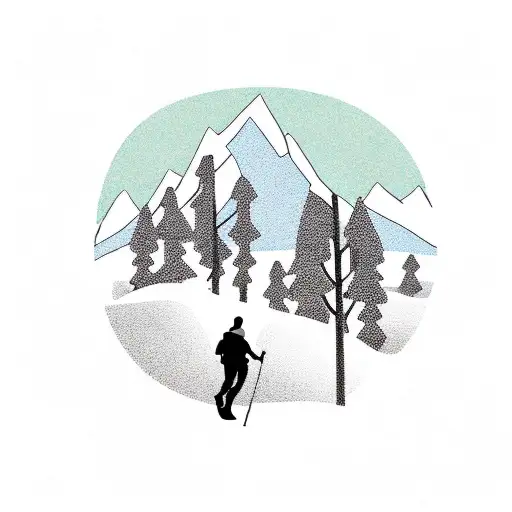 A Silhouette Of A Hiker Standing On A Mountaintop At Sunset