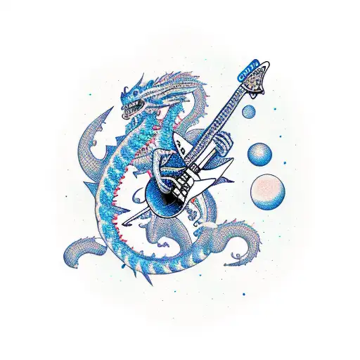 An Astronaught Playing Guitar While Riding A Dragon