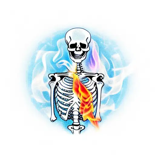 Skeleton With Stopwatch And Fire Colorized