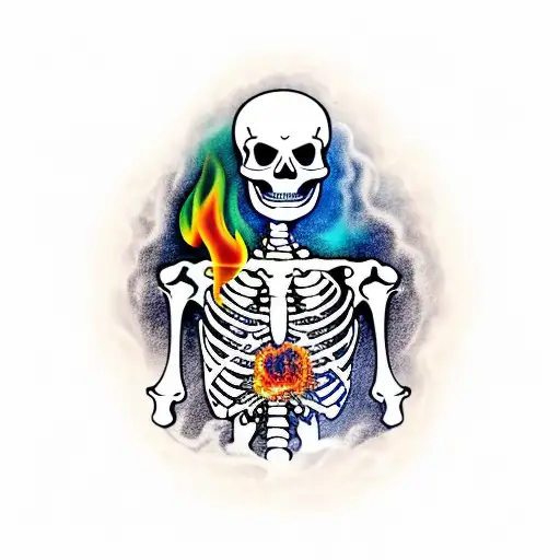 Skeleton With Stopwatch And Fire Colorized