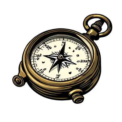 Pocket Compass And Watch Simple Outline
