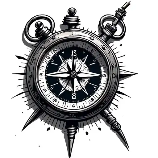 Pocket Compass And Watch Gothic Outline