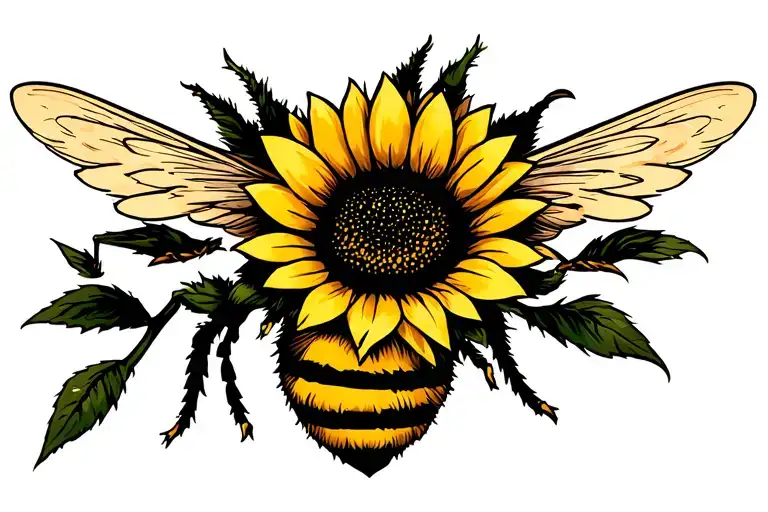 Sunflower And Bee Flying