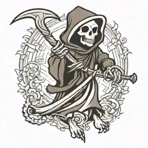 Cute Cartoony Grim Reaper Holding A Scythe