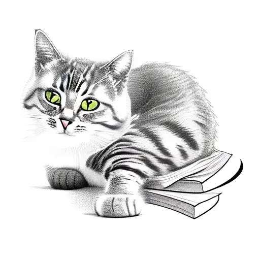 A Cat Curled Up On A Pile Of Ancient Spell Books