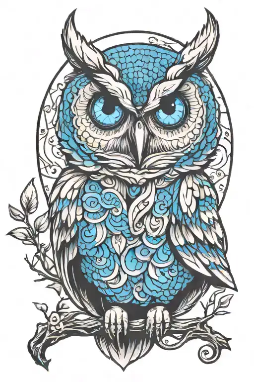 Owl With Blue Eyes Full Moon