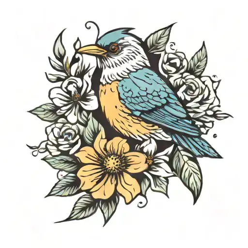 Bird And Flowers Growing