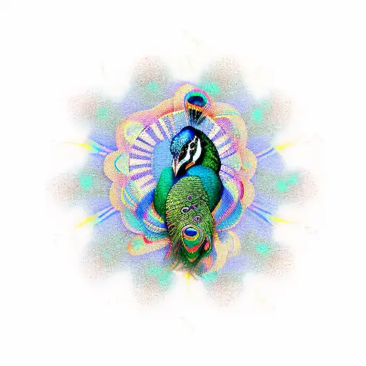 A Whimsical Peacock With Abstract Geometric Patterns