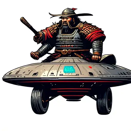 Samurai Driving A Flying Saucer