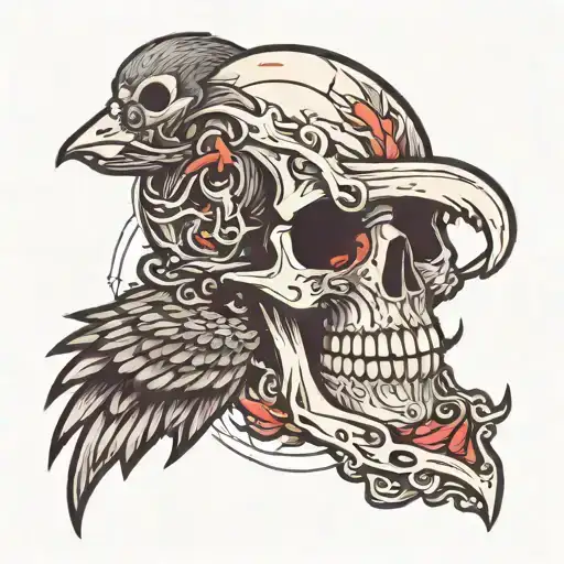 Dark Skull And Raven Holding