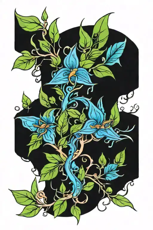 Nature Tattoo Design With Blue And Green Color