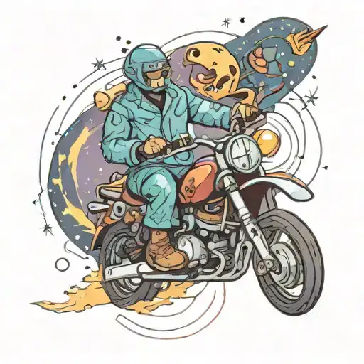 A Judo Master Riding A Motorcycle Through A Galaxy Filled With Scientific Symbols
