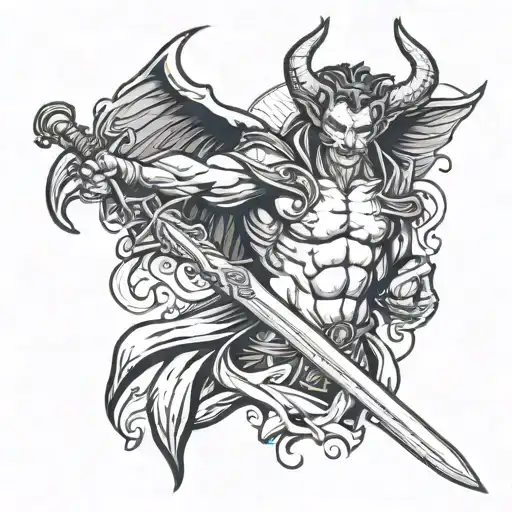 Lucifer Holding Sword Intertwined