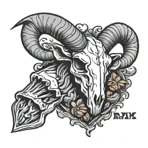 Ram Skull And Heart With Date