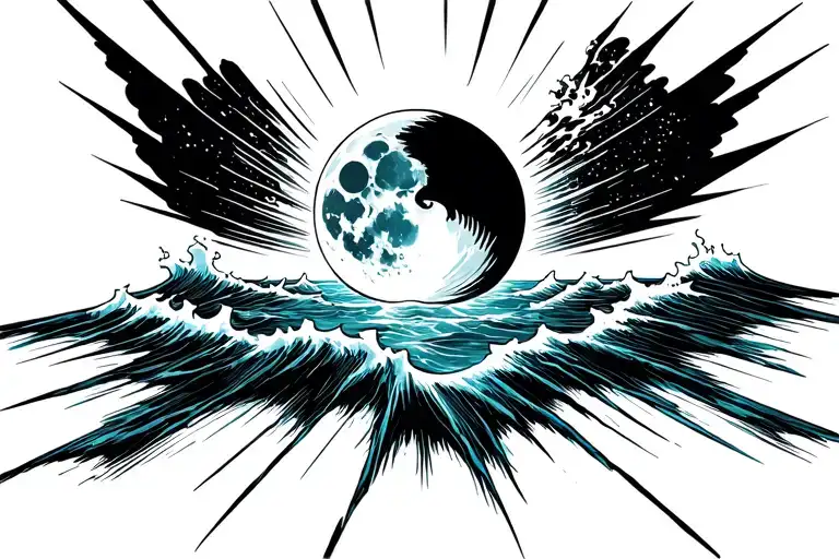 A Storm In The Sea With A Full -Back And Rays Moon In Blackandrey