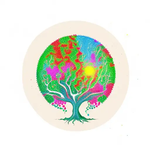 Tree Of Life Red Yellow Green Background