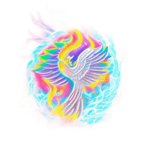 Phoenix With Color In Rising Pose
