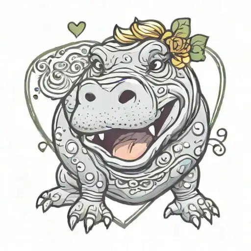 Hot Blonde Female Hippo In Love Cartoon Inside A Heart