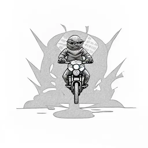A New School Art Inspired Tattoo Of A Ninja Turtle Riding A Chopper Motorcycle