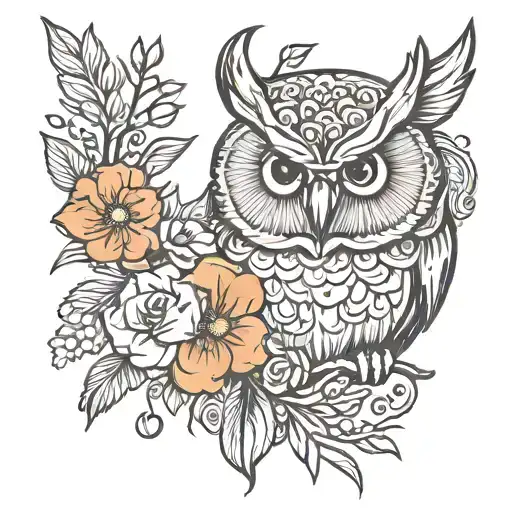 Simple Owl Head With Florals Around