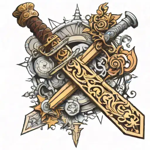 Coordinates On A Wooden Sword Surrounded By Elements Of Newfoundland