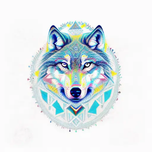 A Mystical Wolf Surrounded By Mexican Folk Art Patterns