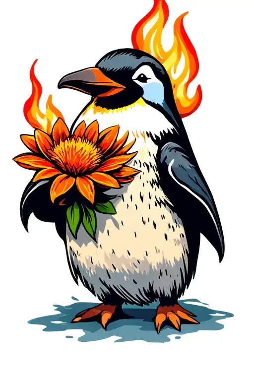 Penguin That Holds A Fire Flower With Both Hands