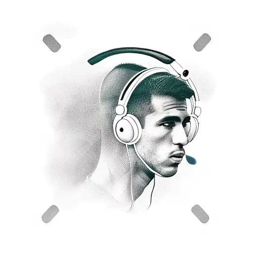 A New-school Tattoo Of A Barcelona Football Player Wearing Headphones And Holding A Controller