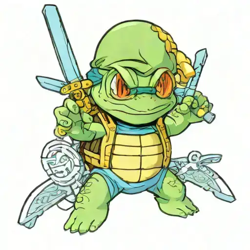 Squirtle Dressed In Zoro Clothes And Three Swords