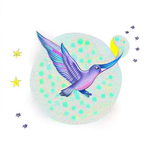 Flying Bird And A Moon