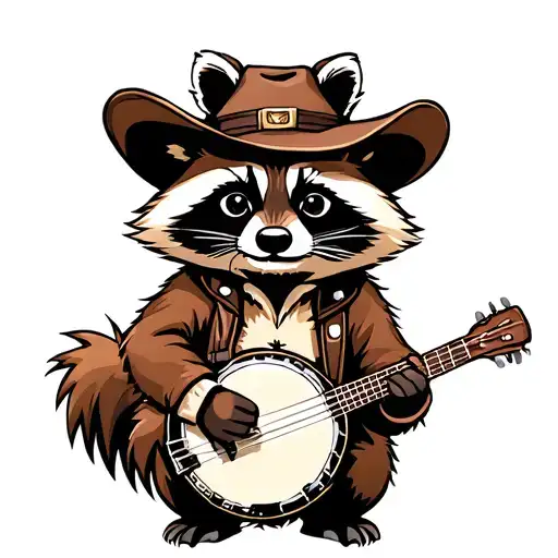 Raccoon With Banjo And Wearing Cowboy Hat
