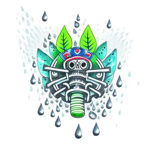 Tlaloc With Tree Leaves And Rain
