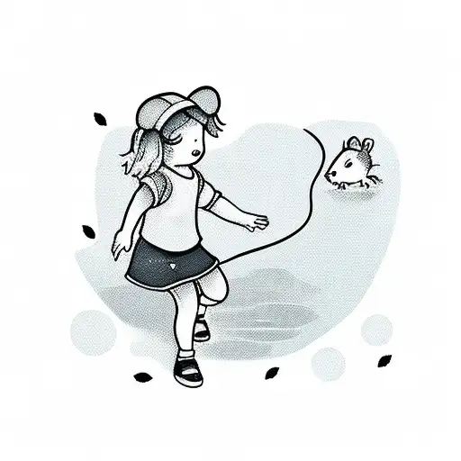 A Little Girl Crossing A Creek With A Mouse