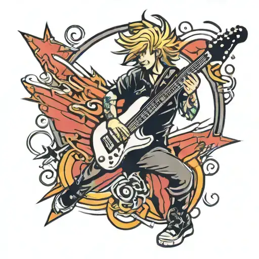 A Rockstar Manga Character Playing A Guitar On Stage
