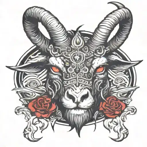 Three Eyed Goat Head Satan Red Black