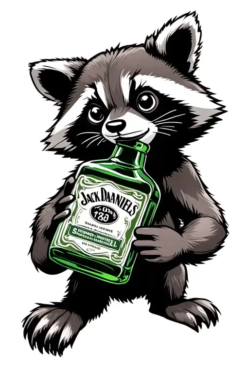 Cartoon Raccoon Holding Jack Daniels Bottle