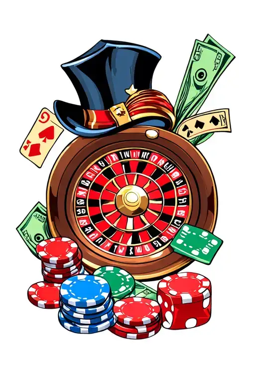A Tattoo Sleve With A Roulette Wheel With Poker Chips And Dice And Money