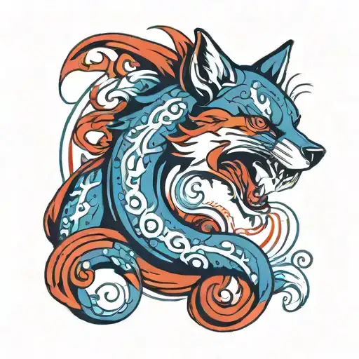 Ouroboros Fox Sin Of Greed In Red And Blue Tones