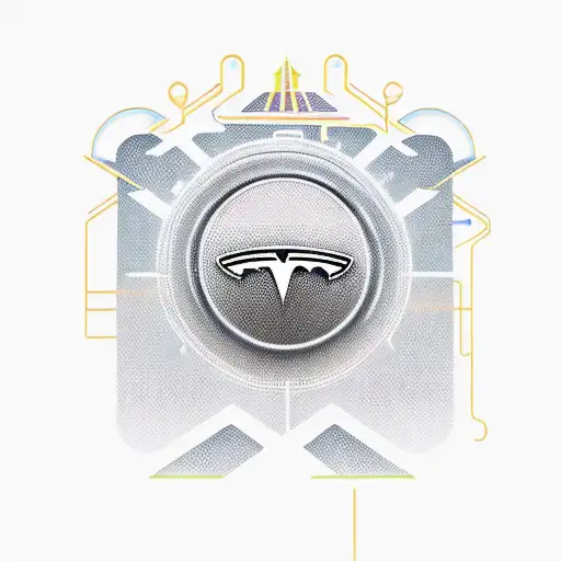 A New-school Design Featuring A Tesla Car Speeding Through A Futuristic Apple-themed Cityscape