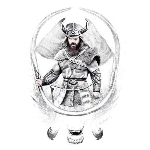 A Fierce Viking Warrior Battling A Mythological Creature From Norse Mythology