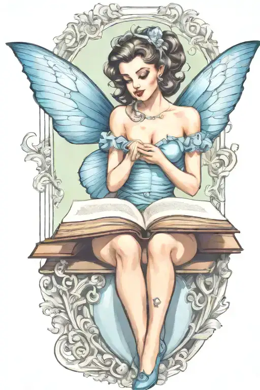 Pinup Fairy Holding Open Book