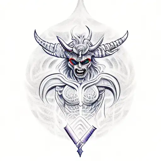 A Demon Holding A Spear In Front Of A Mystical Temple